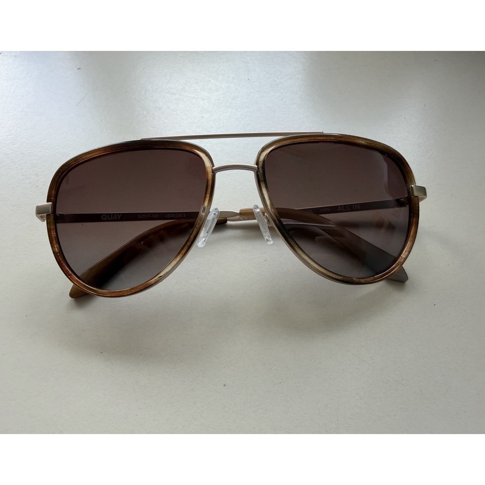 Quay All In Mini Aviator Sunglasses Gold Tortoise Brown Fade Beach Resort